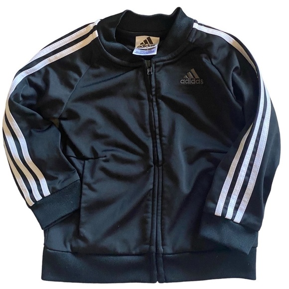 ADIDAS Boys Tricot Track Jacket Black White Stripes 24 months. Like New - Picture 3 of 7
